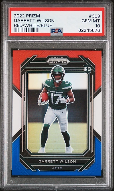 2022 Panini Prizm 309 Garrett Wilson Red/white/blue PSA 10
