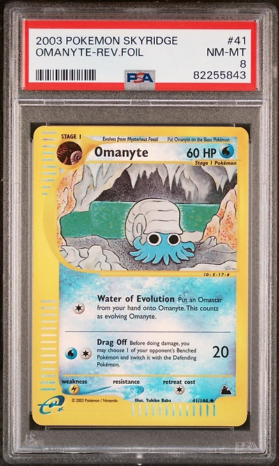 2003 Pokemon Skyridge 41 Omanyte-reverse Foil PSA 8