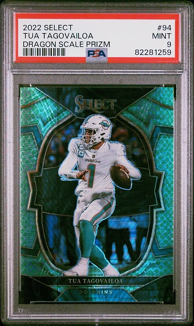 2022 Panini Select 94 Tua Tagovailoa Dragon Scale Prizm PSA 9