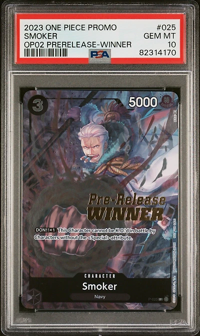 2023 One Piece Promos 025 Smoker Paramount War Pre-release-winner PSA 10