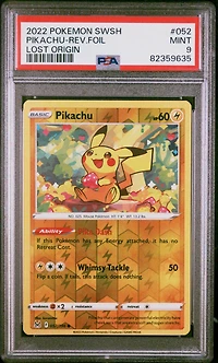 2022 Pokemon Sword & Shield Lost Origin 052 Pikachu-reverse Foil PSA