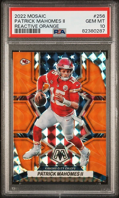 2022 Panini Mosaic 256 Patrick Mahomes Ii Reactive Orange PSA 10