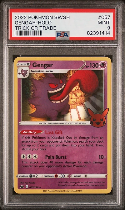 2021 Pokemon Sword & Shield Chilling Reign 057 Gengar-holo Trick Or Trade 2022 PSA 9