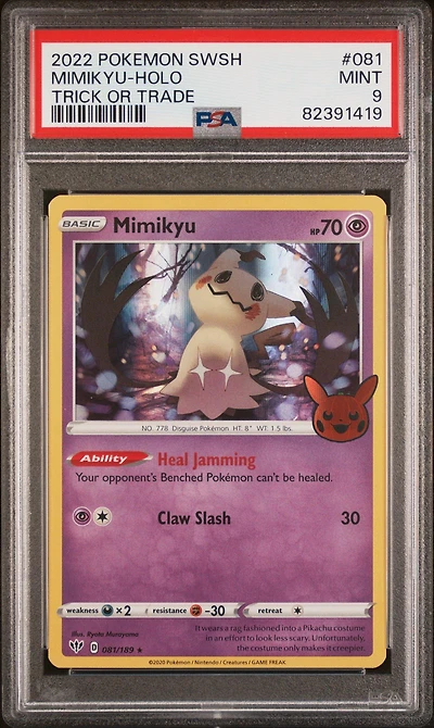 2020 Pokemon Sword & Shield Darkness Ablaze 081 Mimikyu-holo Trick Or Trade 2022 PSA