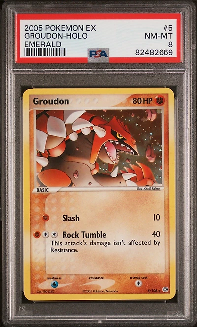 2005 Pokemon Ex Emerald 5 Groudon-holo PSA 8