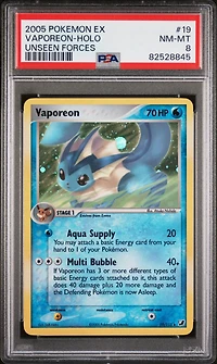 2005 Pokemon Ex Unseen Forces 19 Vaporeon-holo PSA 8