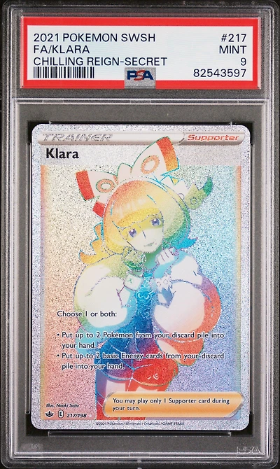 2021 Pokemon Sword & Shield Chilling Reign 217 Full Art/klara Secret PSA 9