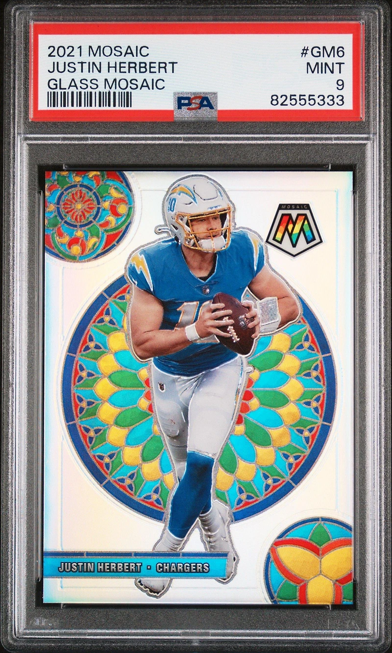 2021 Panini Mosaic Glass Mosaic Gm6 Justin Herbert PSA 9