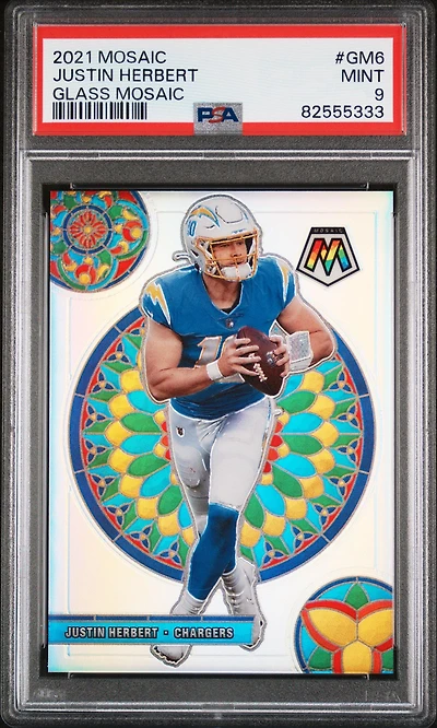 2021 Panini Mosaic Glass Mosaic Gm6 Justin Herbert PSA 9