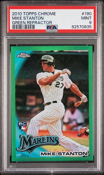 2010 Topps Chrome 190 Mike Stanton Green Refractor PSA 9