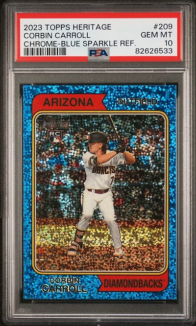 2023 Topps Heritage 209 Corbin Carroll Chrome-blue Sparkle Refractor PSA 10