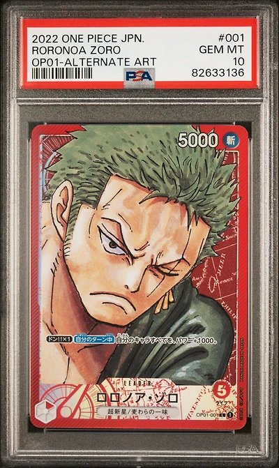 2022 One Piece Japanese Op01-romance Dawn 001 Roronoa Zoro Alternate Art PSA 10