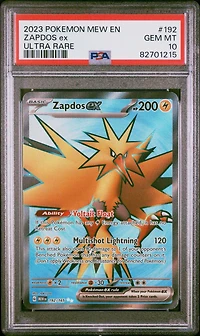 2023 Pokemon Mew En-151 192 Zapdos Ex Ultra Rare PSA