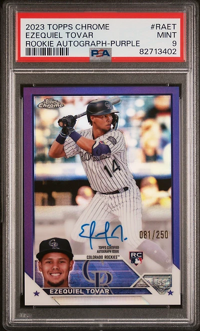2023 Topps Chrome Rookie Autograph Raet Ezequiel Tovar Purple Refractor PSA 9