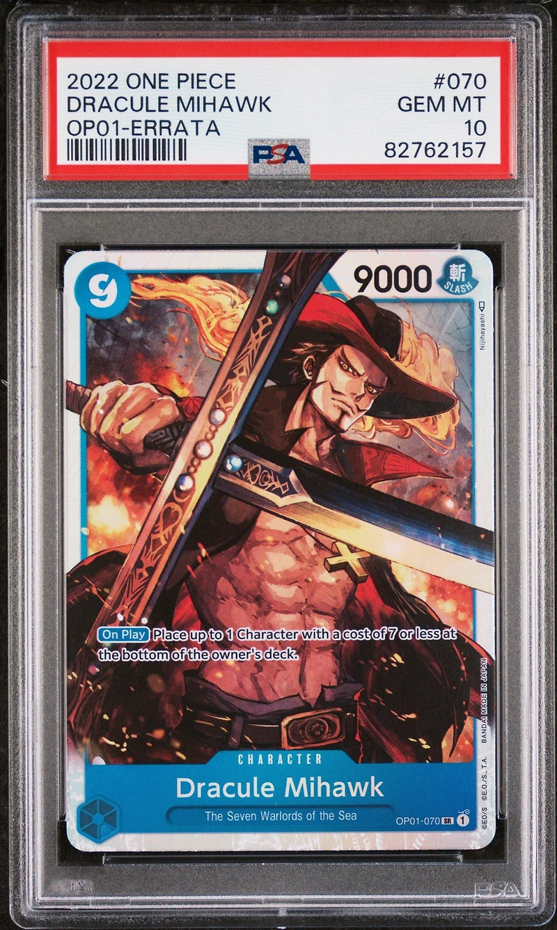 2022 One Piece Op01-romance Dawn 070 Dracule Mihawk Errata PSA 10
