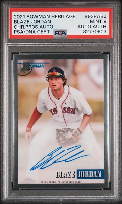 2021 Bowman Heritage Chrome Prospect Autographs 93pabj Blaze Jordan PSA 9