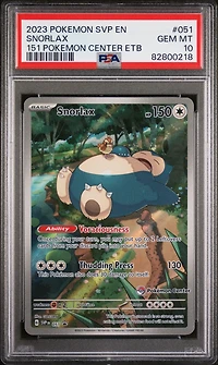 2023 Pokemon Svp En-sv Black Star Promo 051 Snorlax 151 Pokemon Center Elite Trainer Box PSA