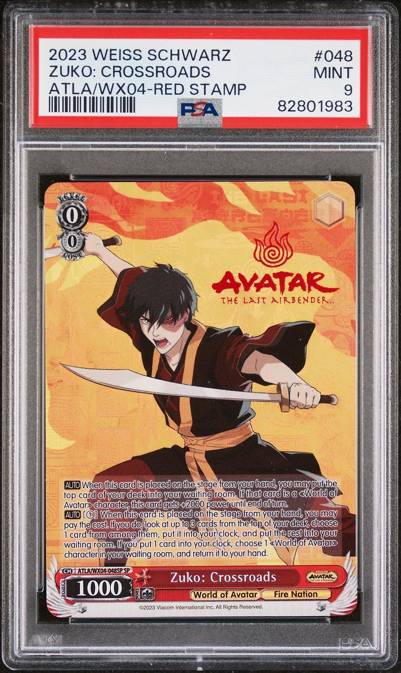 2023 Weiss Schwarz Avatar The Last Airbender 048 Zuko: Crossroads Red Stamp PSA 9