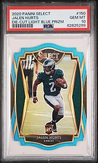 2020 Panini Select Jalen Hurts Die-cut Light Blue Prizm PSA 10