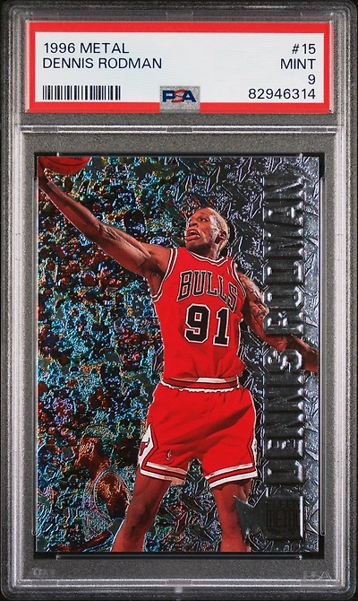 1996 Metal 15 Dennis Rodman PSA 9