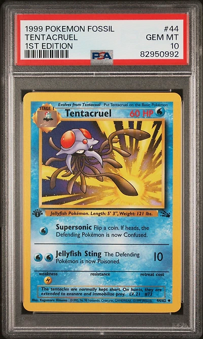 1999 Pokemon Fossil 44 Tentacruel 1st Edition PSA 10