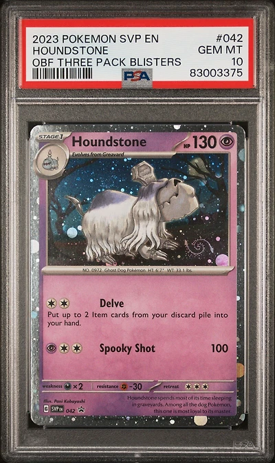 2023 Pokemon Svp En-sv Black Star Promo 042 Houndstone Obsidian Flames Three Pack Blisters PSA 10