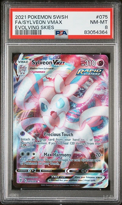 2021 Pokemon Sword & Shield Evolving Skies 075 Fa/sylveon Vmax PSA 8