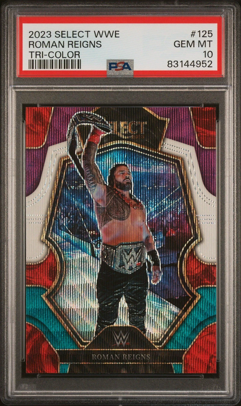 2023 Panini Select Wwe 125 Roman Reigns Tri-color PSA 10