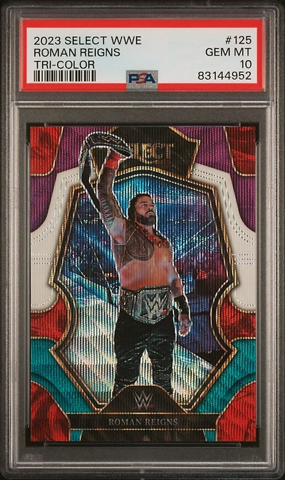 2023 Panini Select Wwe 125 Roman Reigns Tri-color PSA 10