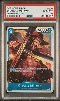 2022 One Piece Romance Dawn 070 Dracule Mihawk Errata PSA 10