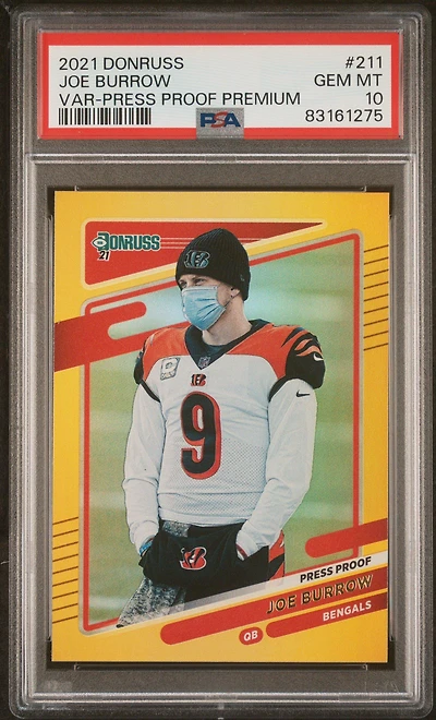 2021 Panini Donruss 211 Joe Burrow Variation-press Proof Premium PSA 10