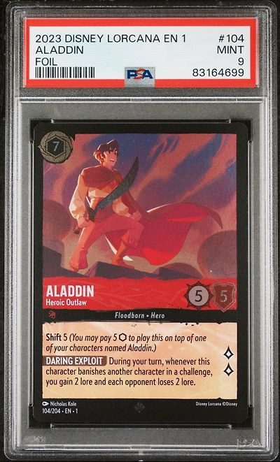 2023 Disney Lorcana En 1-the First Chapter 104 Aladdin - Heroic Outlaw Foil PSA 9