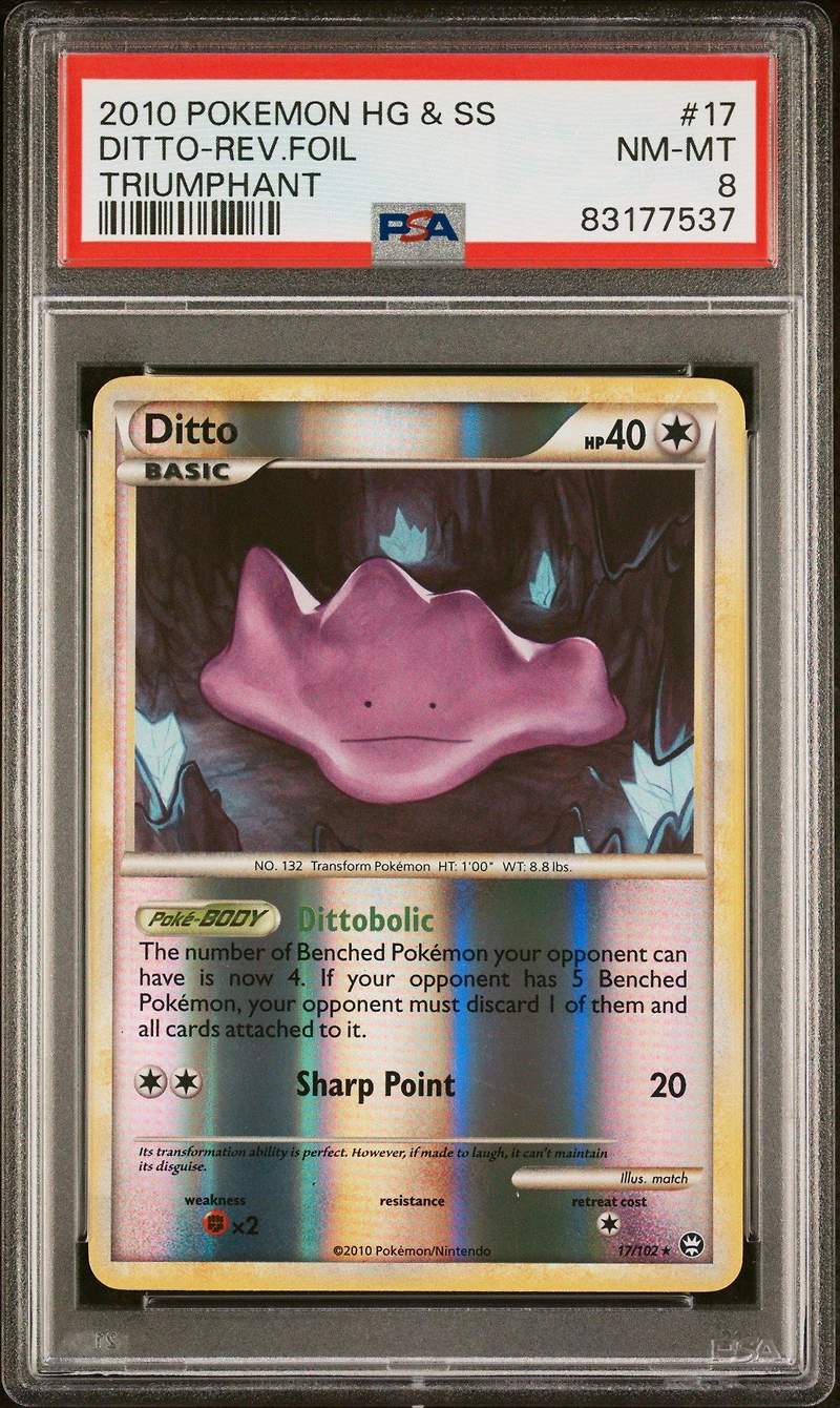 2010 Pokemon Heartgold & Soulsilver Triumphant 17 Ditto-reverse Foil PSA 8