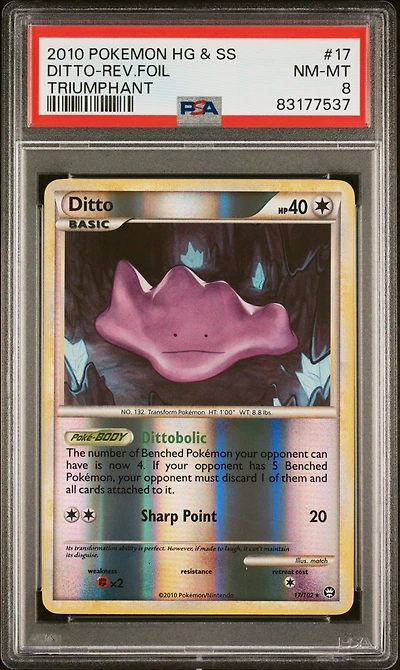 2010 Pokemon Heartgold & Soulsilver Triumphant 17 Ditto-reverse Foil PSA 8