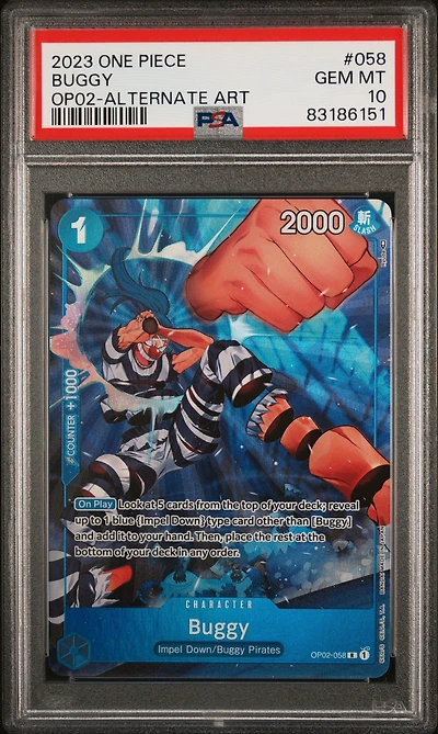 2023 One Piece Op02-paramount War 058 Buggy Alternate Art PSA 10