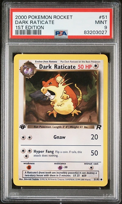 2000 Pokemon Rocket 51 Dark Raticate 1st Edition PSA 9