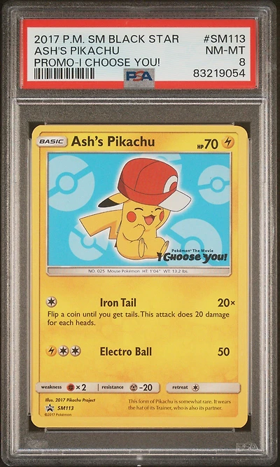 2017 Pokemon Sm Black Star Promo Sm113 Ash's Pikachu PSA 8