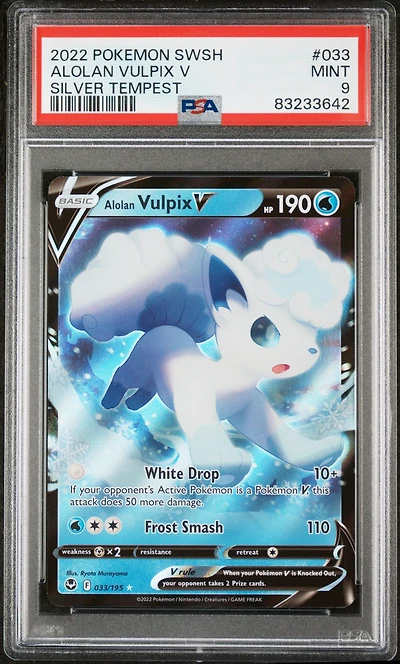 2022 Pokemon Sword & Shield Silver Tempest 033 Alolan Vulpix V PSA 9