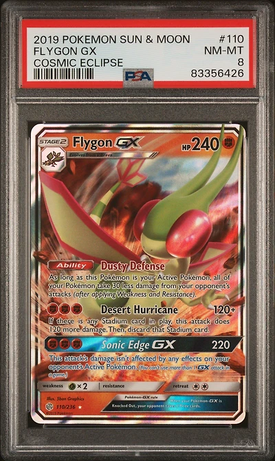 2019 Pokemon Sun & Moon Cosmic Eclipse 110 Flygon Gx PSA 8