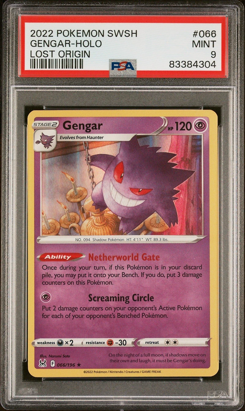 2022 Pokemon Sword & Shield Lost Origin 066 Gengar-holo PSA 9