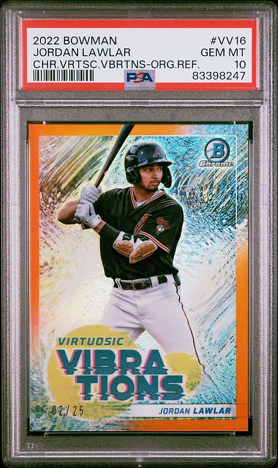 2022 Bowman Chrome Virtuosic Vibrations Vv16 Jordan Lawlar Orange Refractor PSA 10