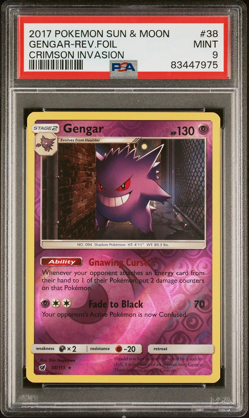 2017 Pokemon Sun & Moon Crimson Invasion 38 Gengar-reverse Foil PSA 9