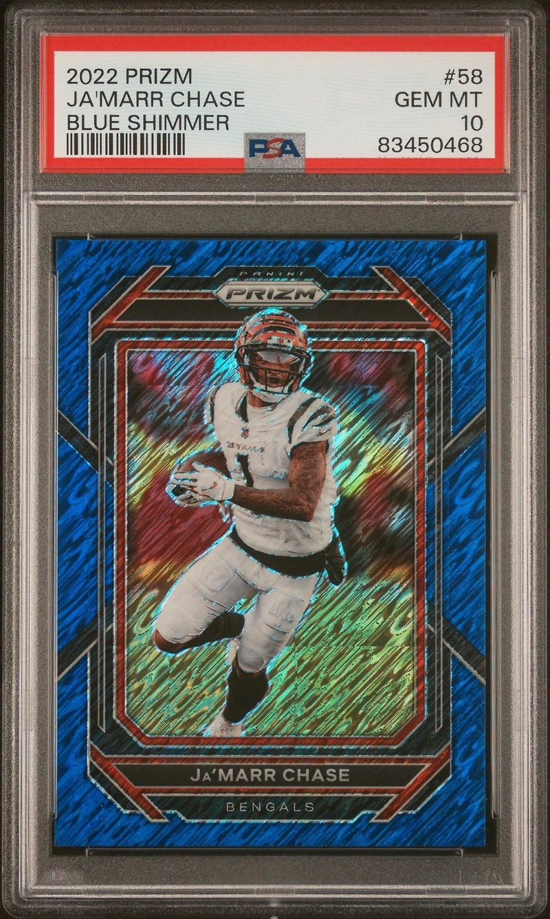 2022 Panini Prizm 58 Ja'marr Chase Blue Shimmer PSA 10