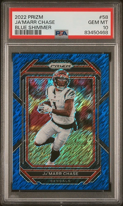 2022 Panini Prizm 58 Ja'marr Chase Blue Shimmer PSA 10