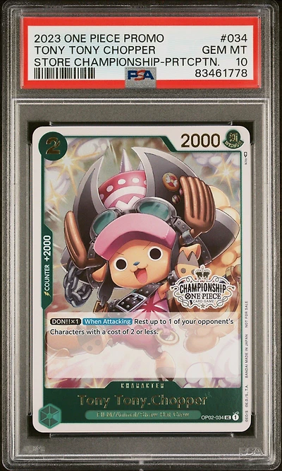 2023 One Piece Promos 034 Tony Tony Chopper Store Championship-participation PSA 10