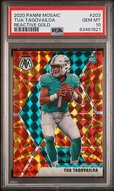 2020 Panini Mosaic 203 Tua Tagovailoa Reactive Gold PSA 10