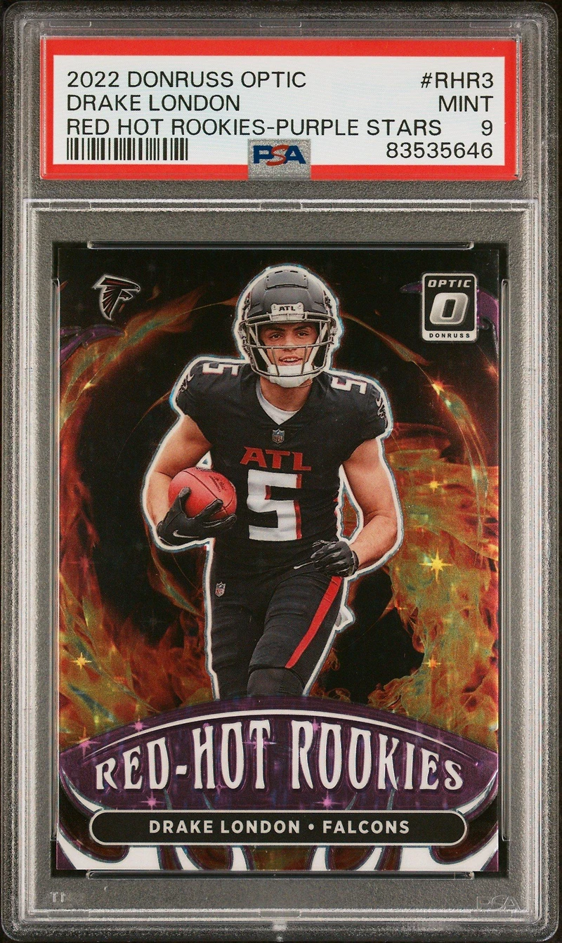 2022 Panini Donruss Optic Red Hot Rookies Rhr3 Drake London Purple Stars PSA 9