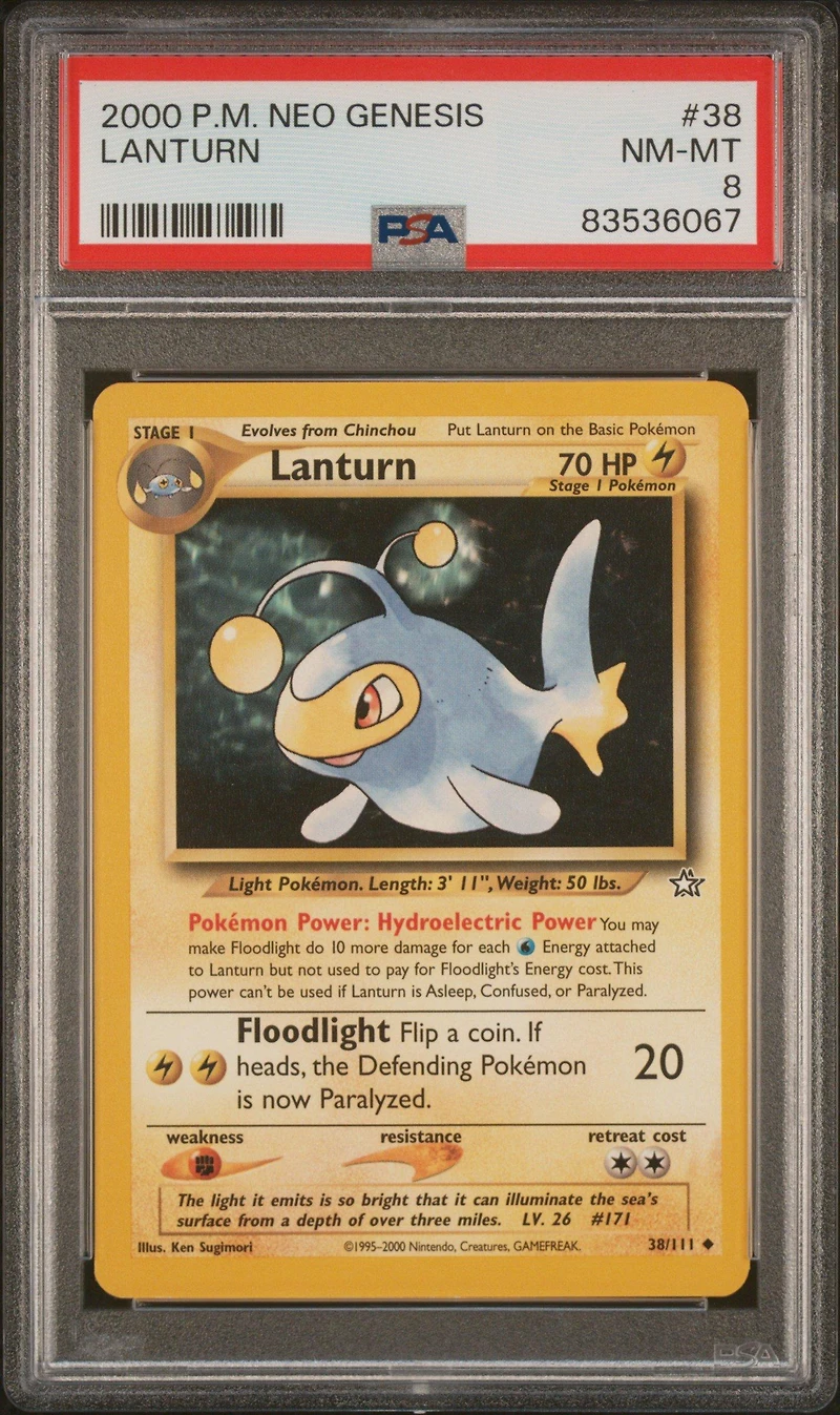 2000 Pokemon Neo Genesis 38 Lanturn PSA 8