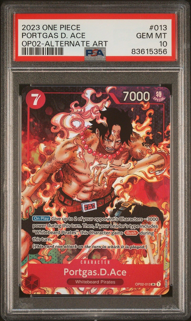 2023 One Piece Op02-paramount War 013 Portgas D. Ace Alternate Art PSA 10