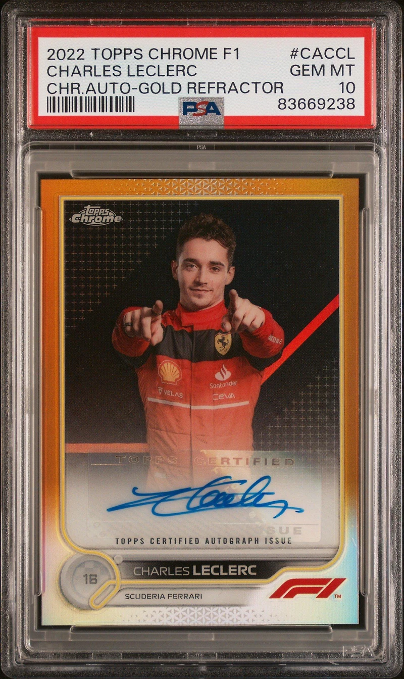 2022 Topps Chrome Formula 1 Chrome Autographs Caccl Charles Leclerc Gold Refractor PSA 10